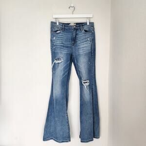 Altar'd State High Waisted Flare Jeans Distressed Ripped Blue Denim Wide Leg 29
